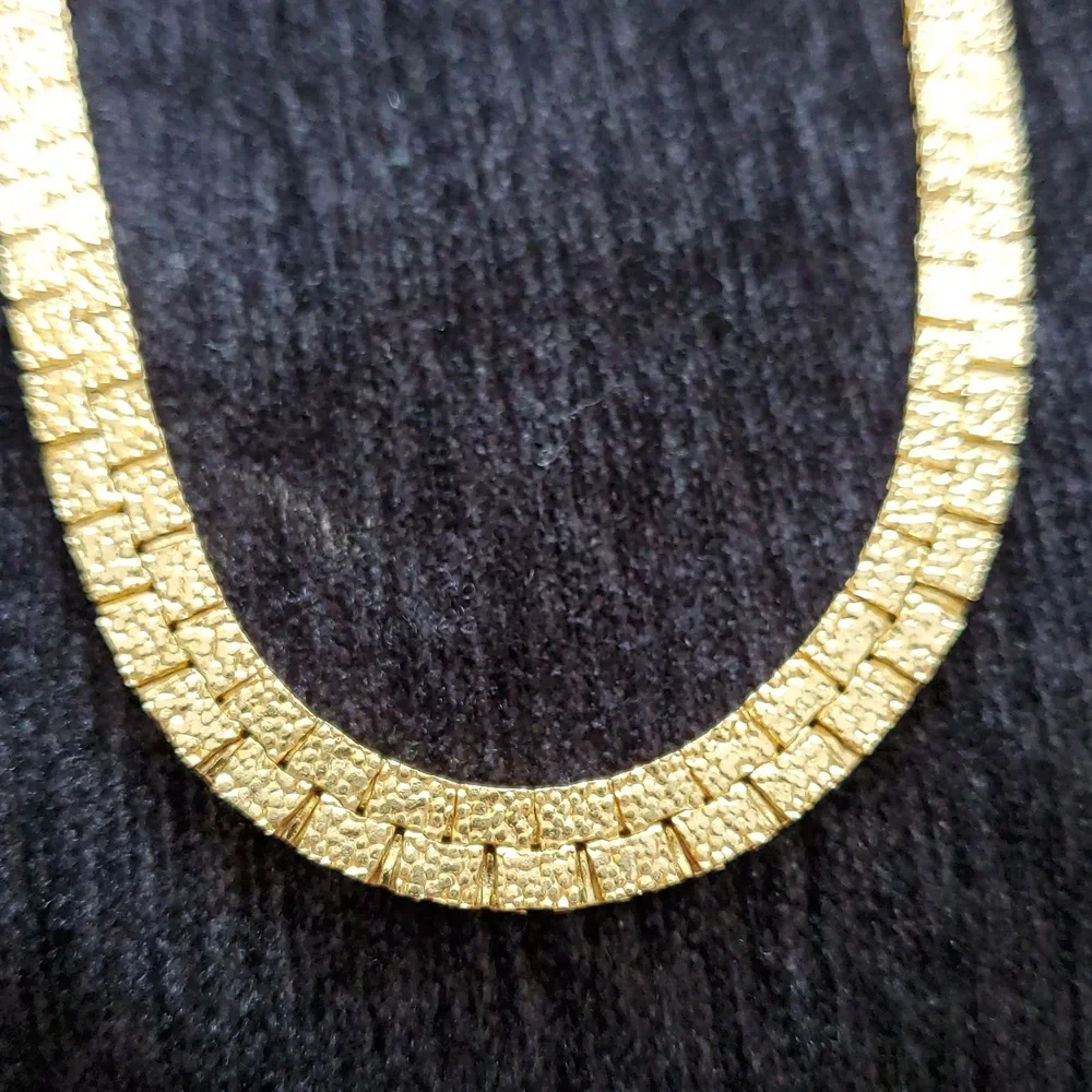 Vintage Gold plated Flat 20 Inch Nugget Textured Necklace